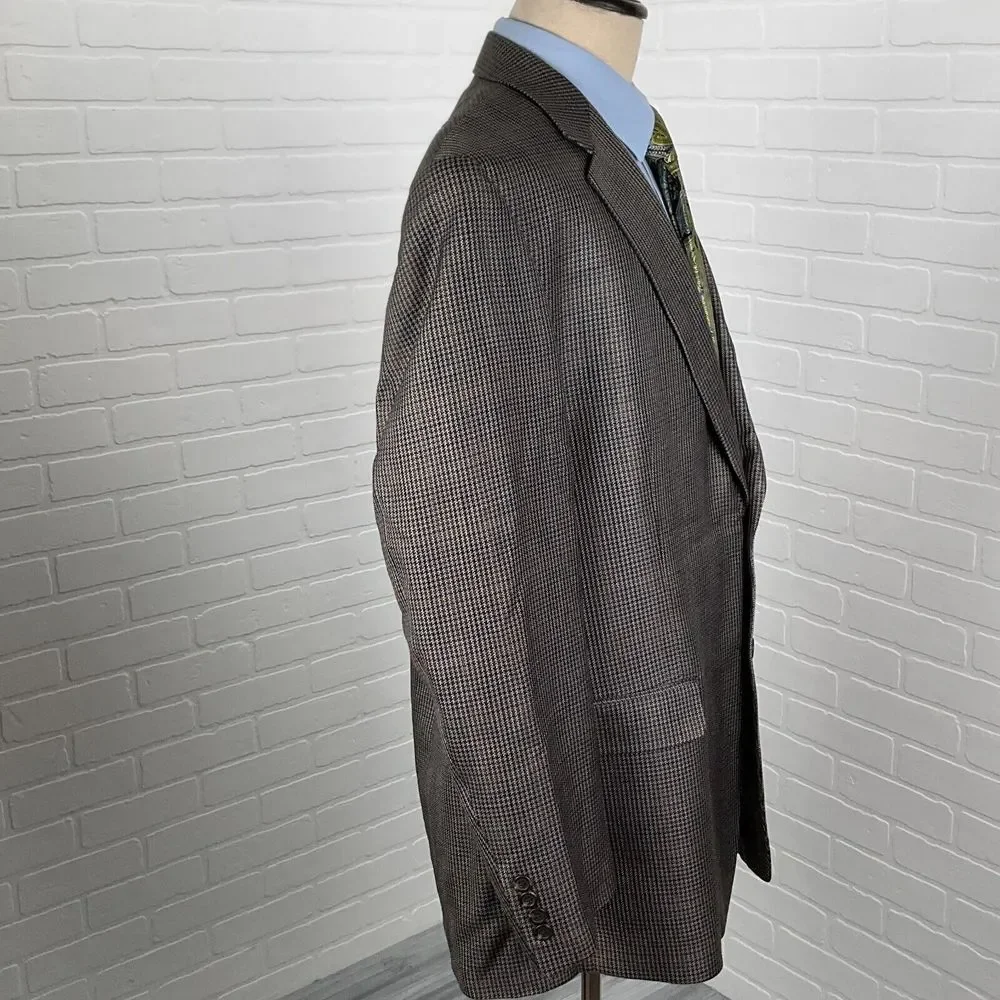 Chaps Blazer Men 48L‎ Gray Gold Prince Edward Plaid Silk Career Classic Party